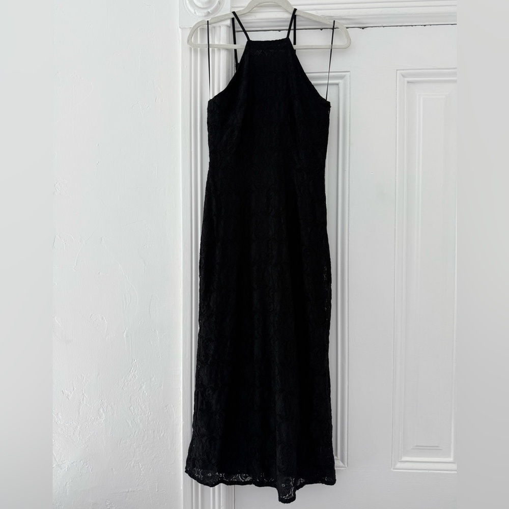 NSR Black Lace Halter Midi Dress